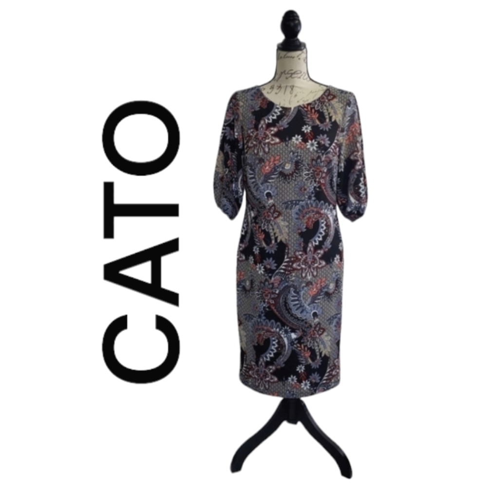 NWOT CATO Women's Midi Dress Abstract Floral Print Puff Sleeves Size 10